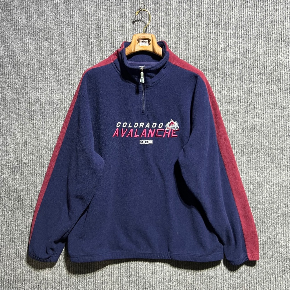 Vintage CCM Colorado Avalanche Fleece Pullover Mens Large Blue NHL Quarter Zip
